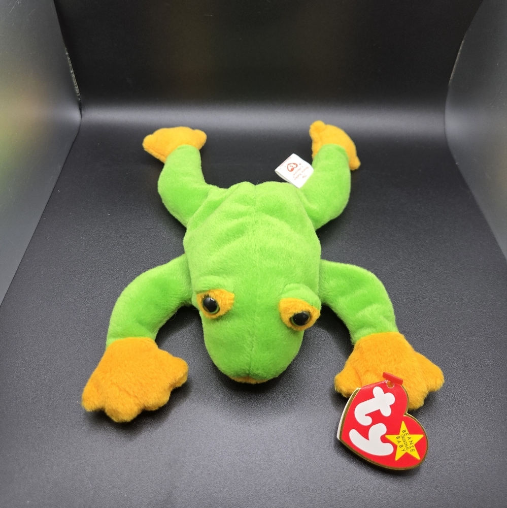 TY Green and Orange Frog Plush Toy PVC